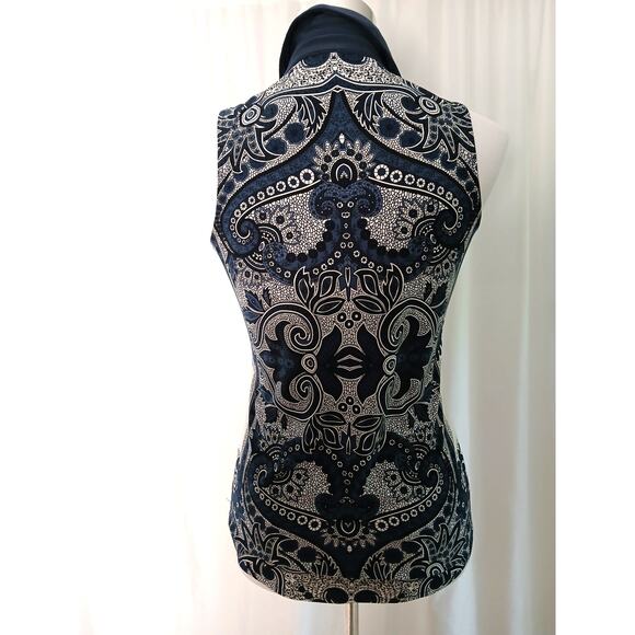 INC International Concepts collared tank top zipper accent scroll mosaic XS - Picture 2 of 7